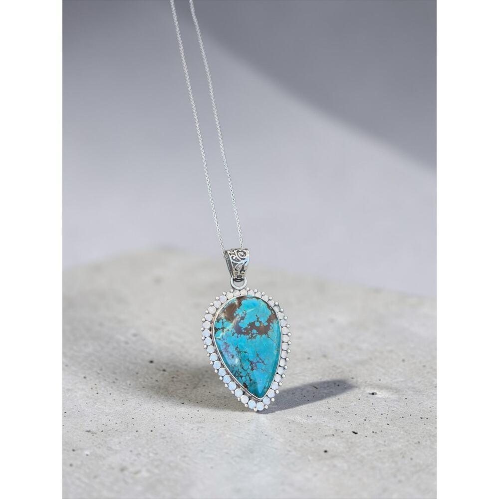 925 Sterling Silver Turquoise Teardrop Pendant Necklace Southwestern 18” chain - Picture 4 of 8